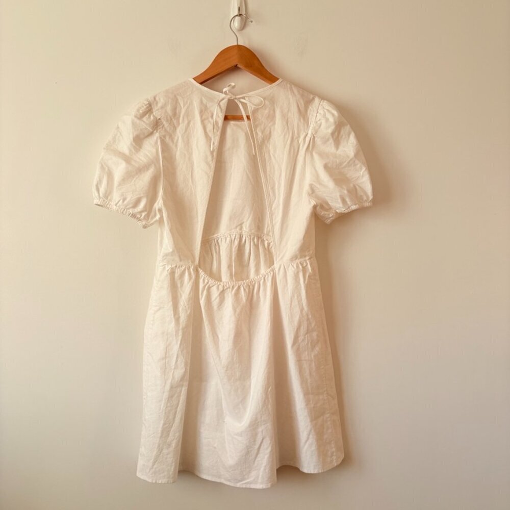 Aritzia Sunday Best Saida Babydoll Mini Dress Puff Sleeve Open Back Size Small - Picture 3 of 6